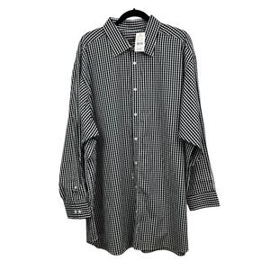 Michael Kor Shirt Checkered Button Up Long Sleeves Black White Men Big 34/35‎ 19
